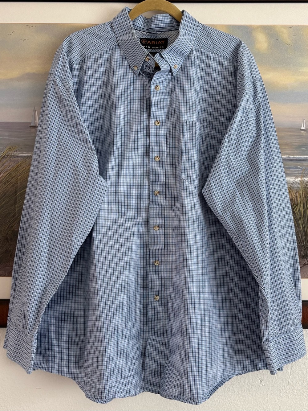 Ariat Pro Series Dabney Men XXL Blue Plaid Western Work Button Down Shirt Vented